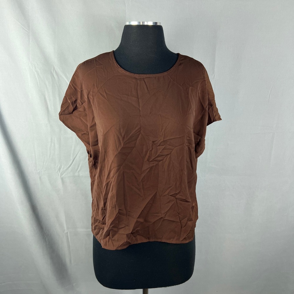 Habitual Blouse Top Womens Large Brown Relaxed Fit Keyhole Back Dolman Sleeve